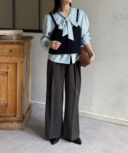 背心組合 蝴蝶結設計 襯衫套裝