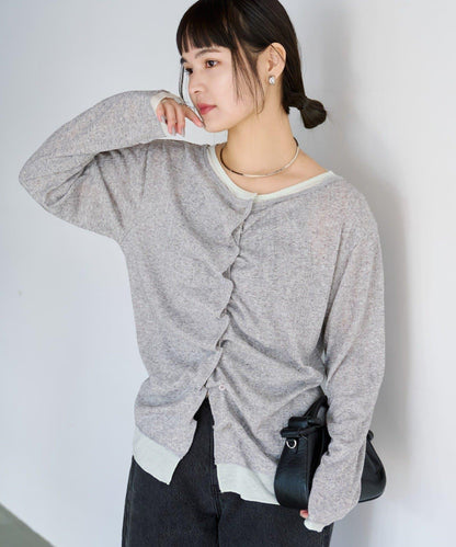 前褶層次感混色羅紋針織開衫