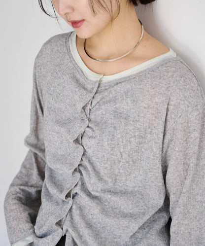 前褶層次感混色羅紋針織開衫