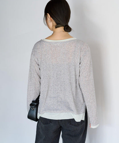 前褶層次感混色羅紋針織開衫