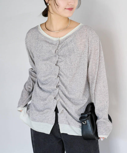 前褶層次感混色羅紋針織開衫