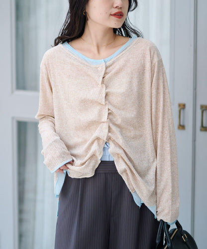 前褶層次感混色羅紋針織開衫