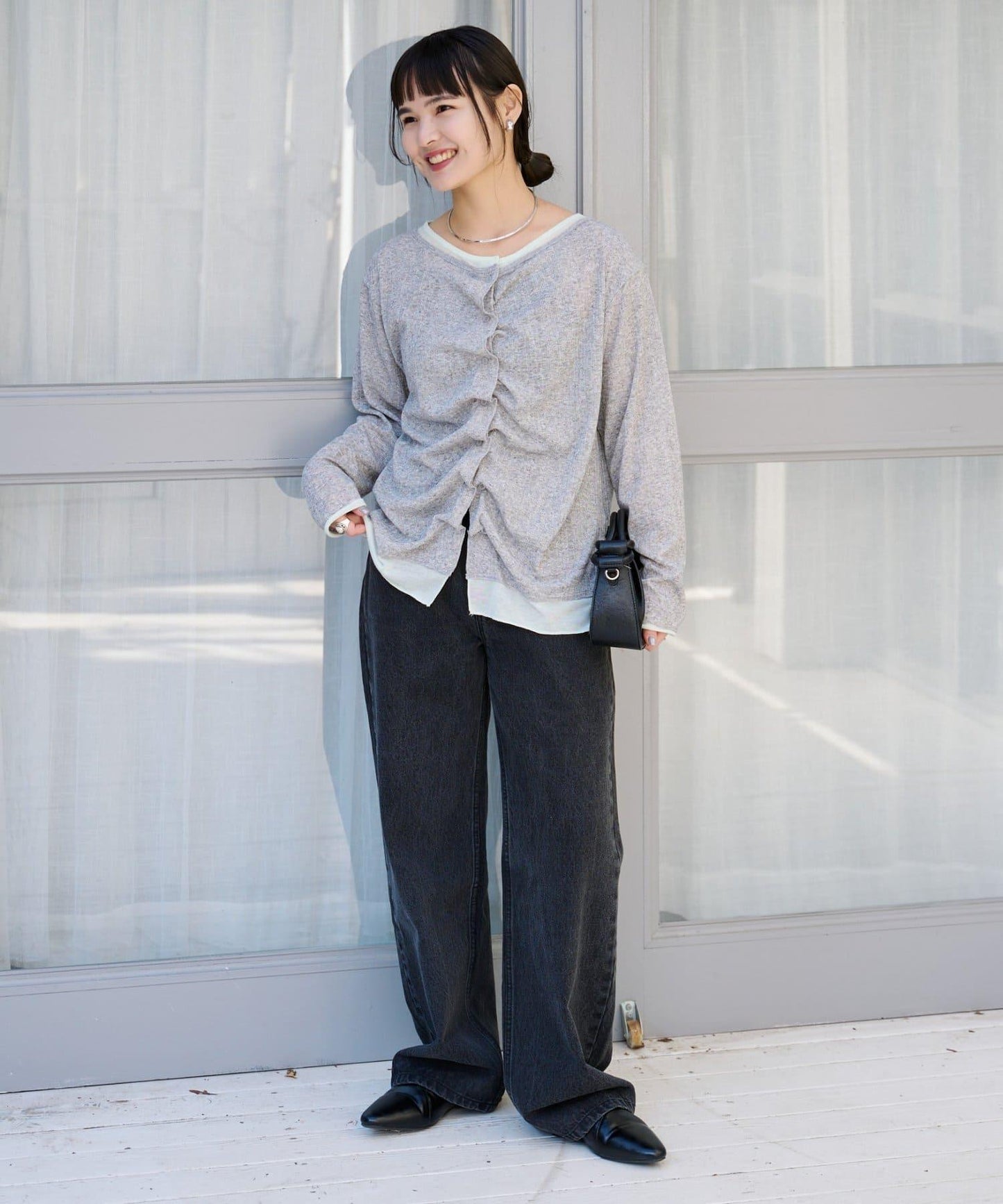 前褶層次感混色羅紋針織開衫