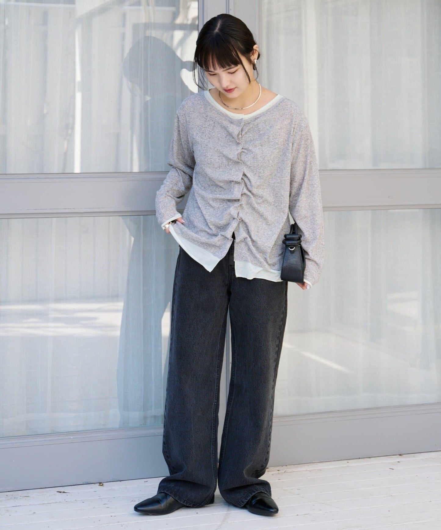 前褶層次感混色羅紋針織開衫