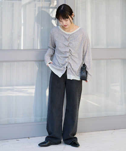 前褶層次感混色羅紋針織開衫