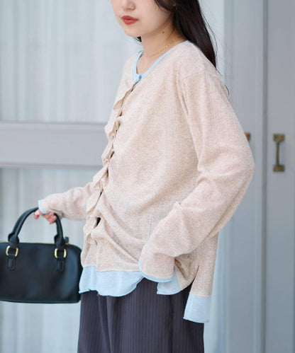 前褶層次感混色羅紋針織開衫