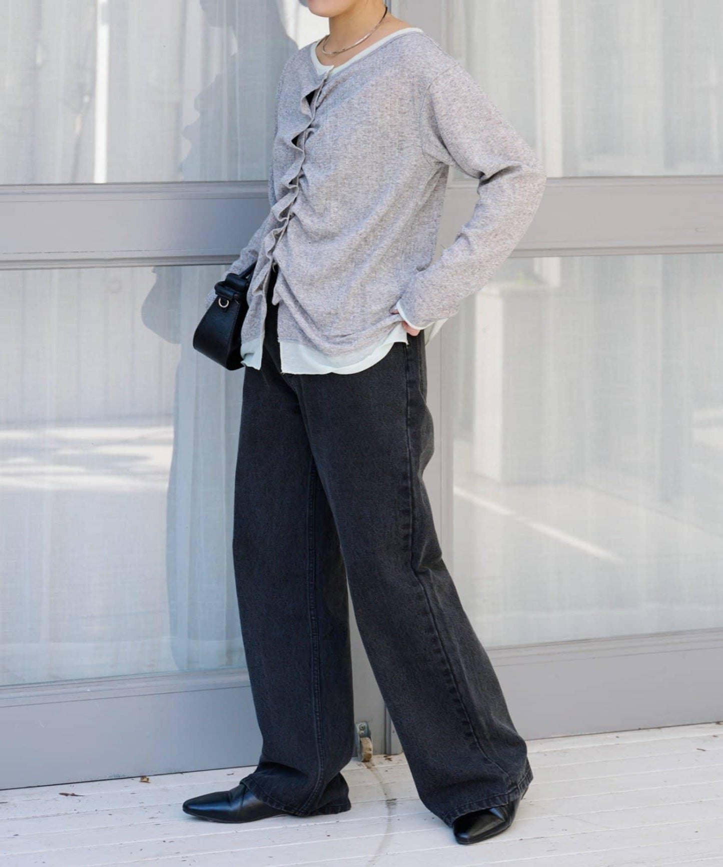 前褶層次感混色羅紋針織開衫