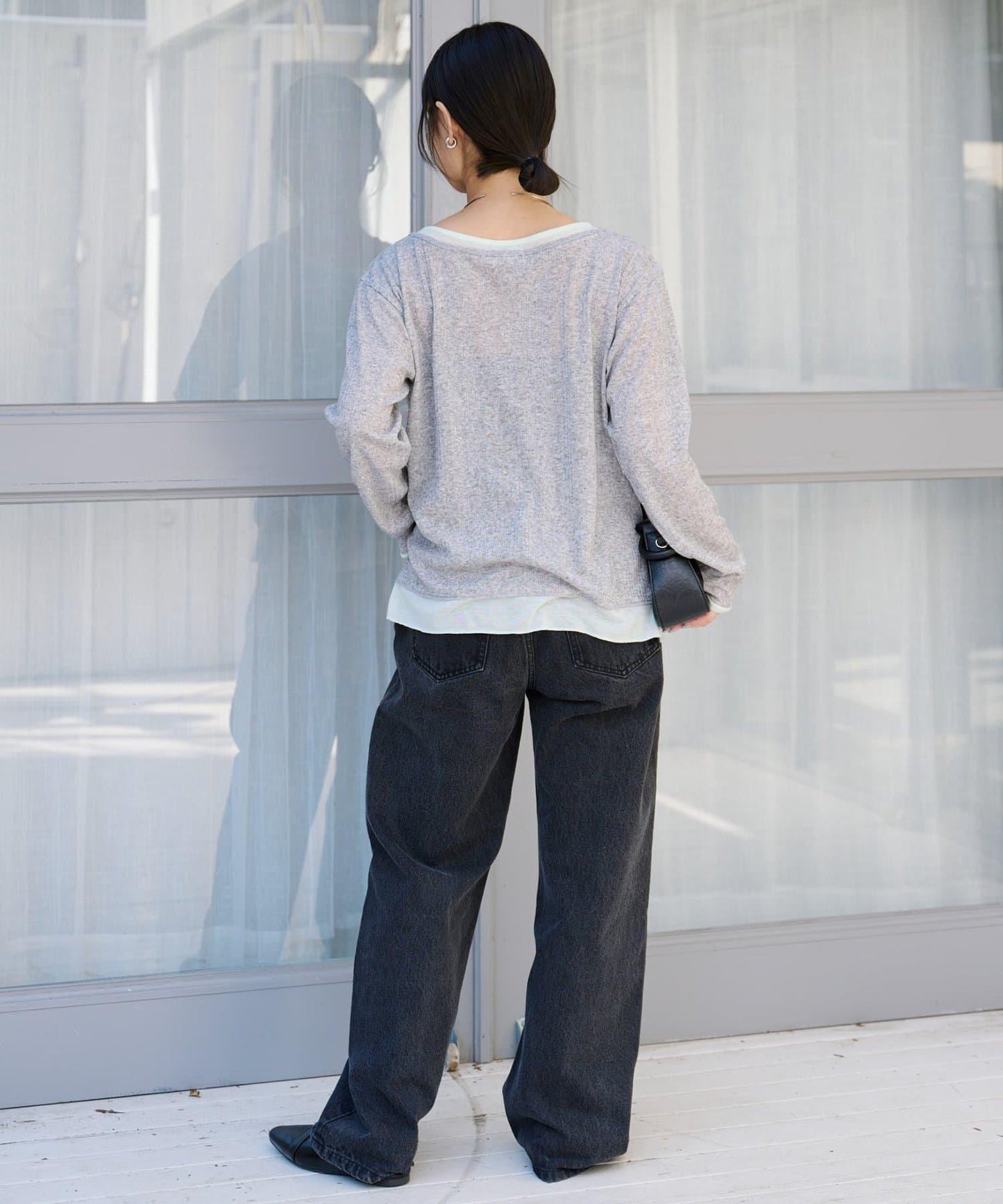 前褶層次感混色羅紋針織開衫