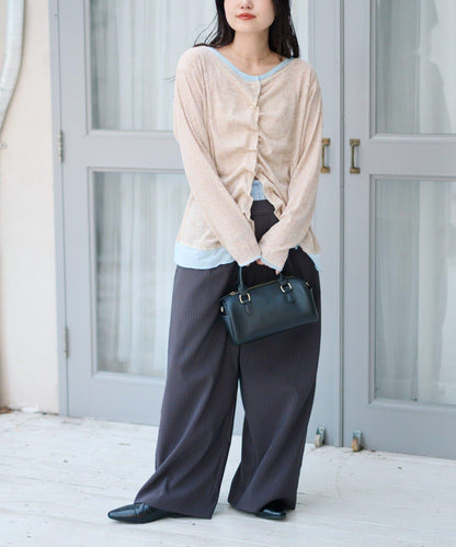 前褶層次感混色羅紋針織開衫