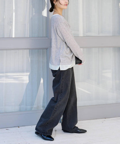 前褶層次感混色羅紋針織開衫