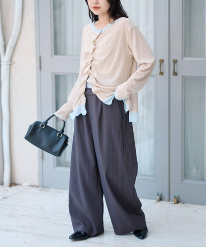 前褶層次感混色羅紋針織開衫