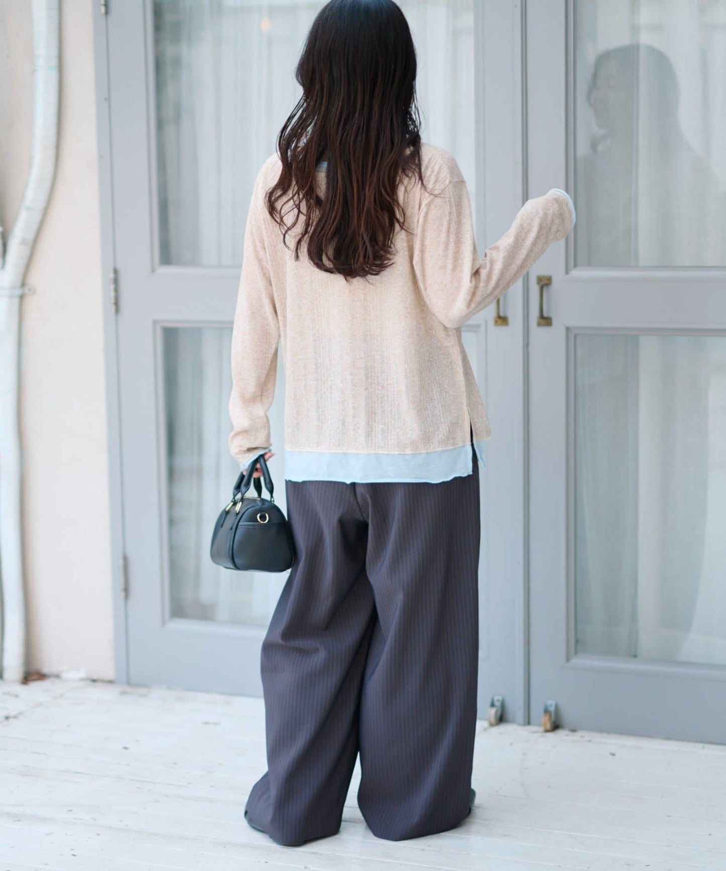 前褶層次感混色羅紋針織開衫