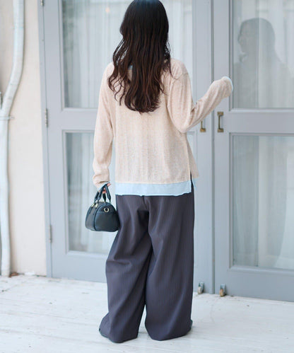 前褶層次感混色羅紋針織開衫