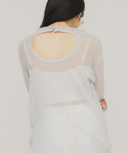 後開口透紗針織上衣