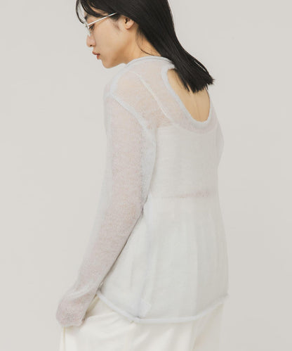 後開口透紗針織上衣