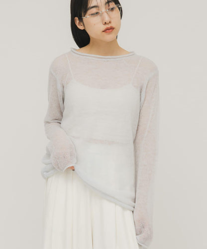 後開口透紗針織上衣