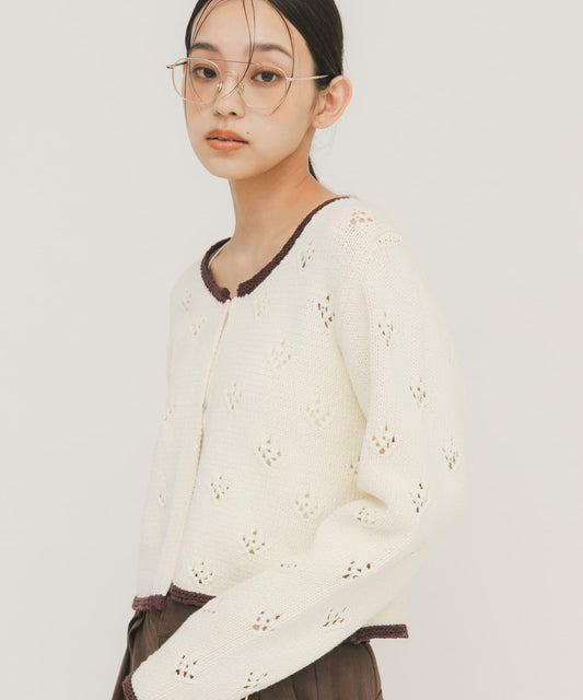 鏤空短款針織開衫