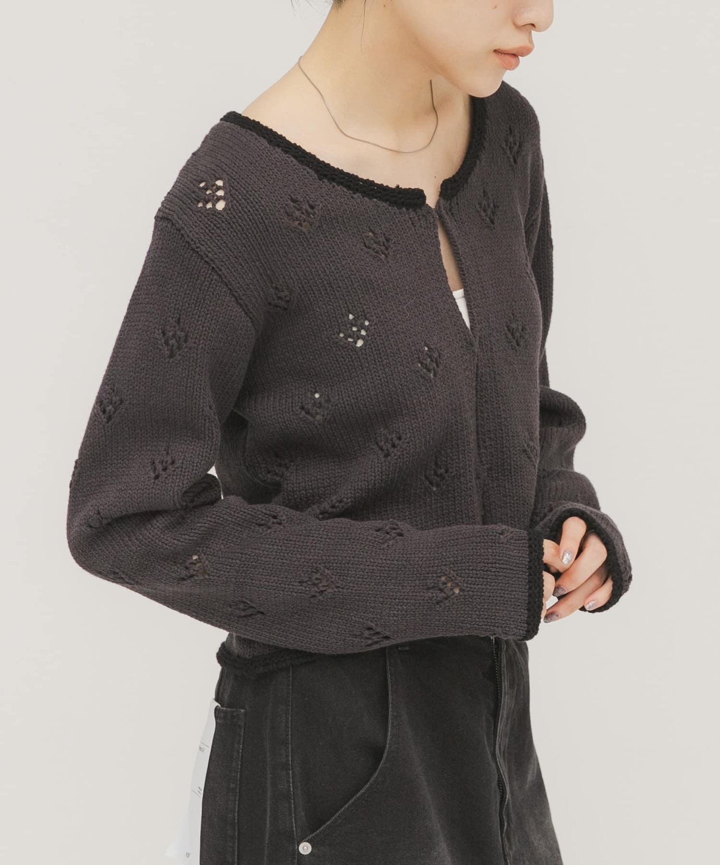 鏤空短款針織開衫