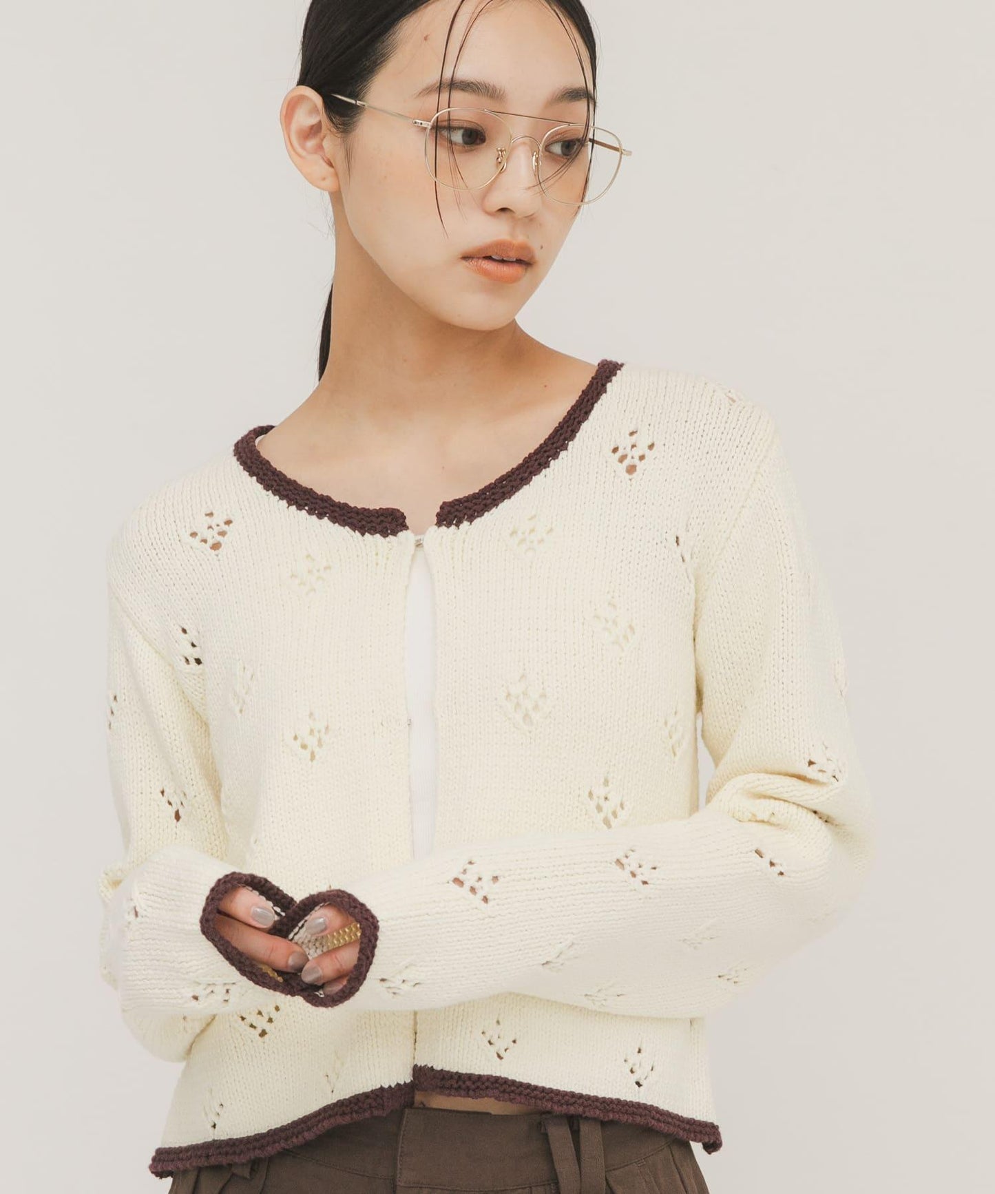 鏤空短款針織開衫