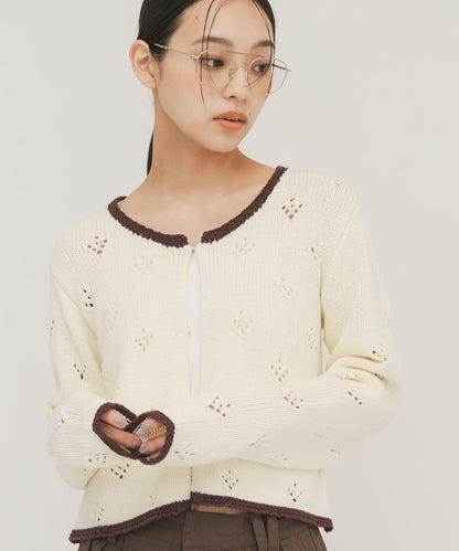 鏤空短款針織開衫