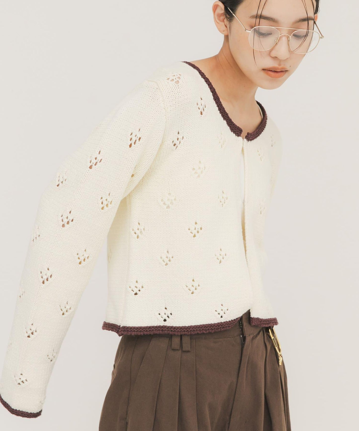 鏤空短款針織開衫