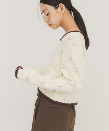 鏤空短款針織開衫