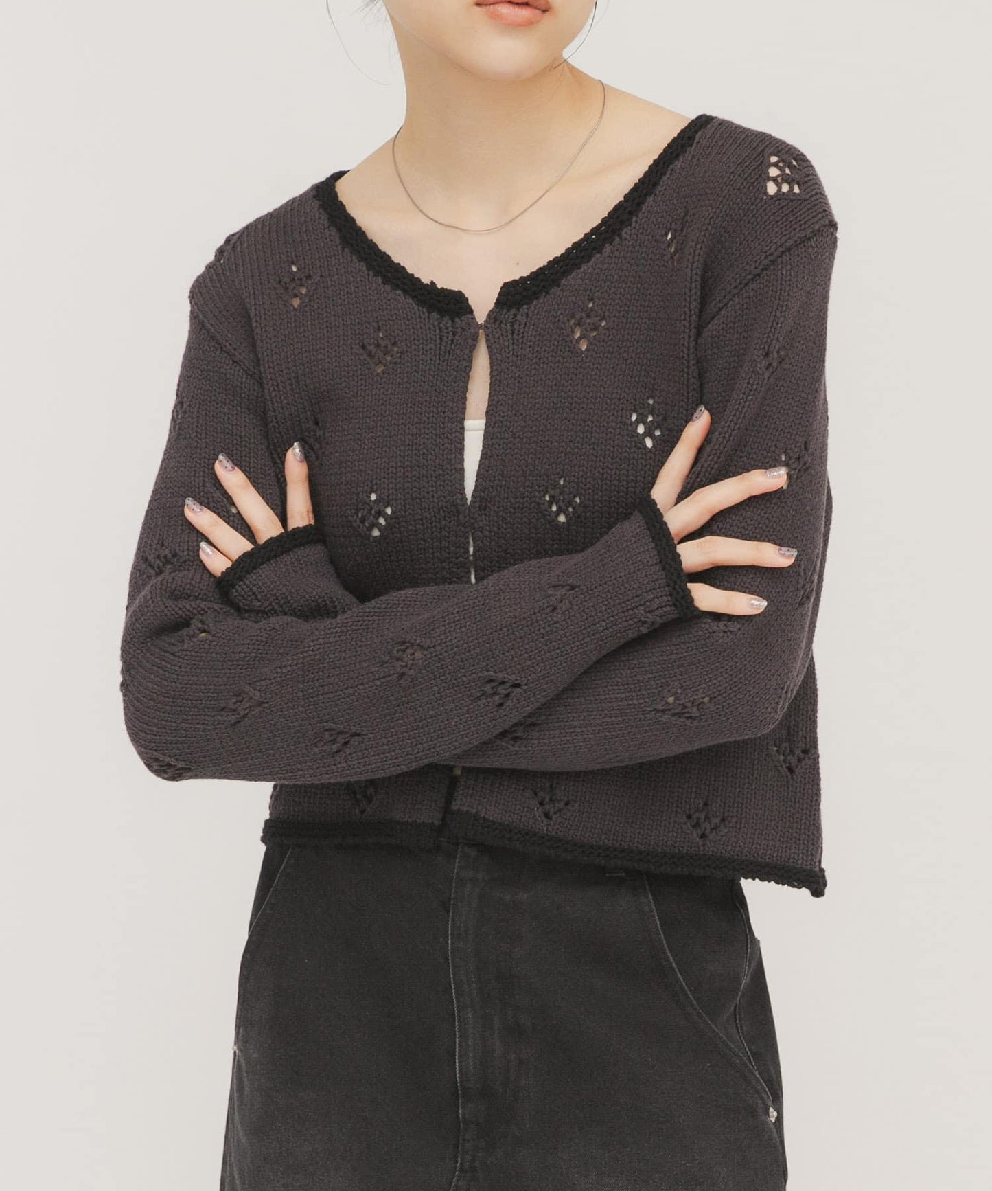 鏤空短款針織開衫