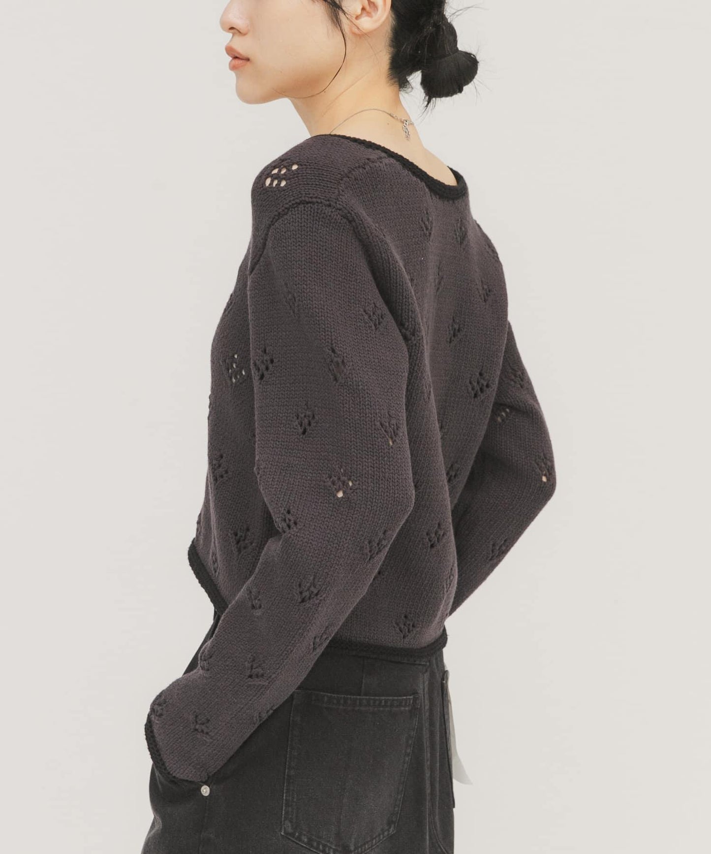 鏤空短款針織開衫