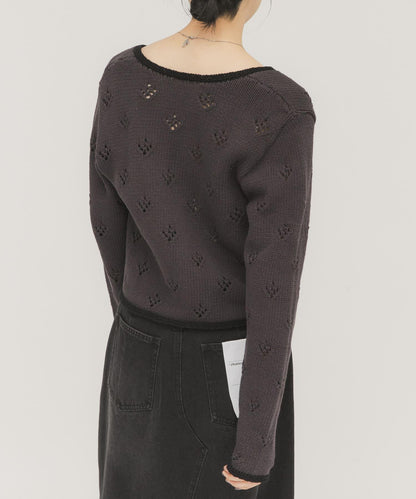 鏤空短款針織開衫