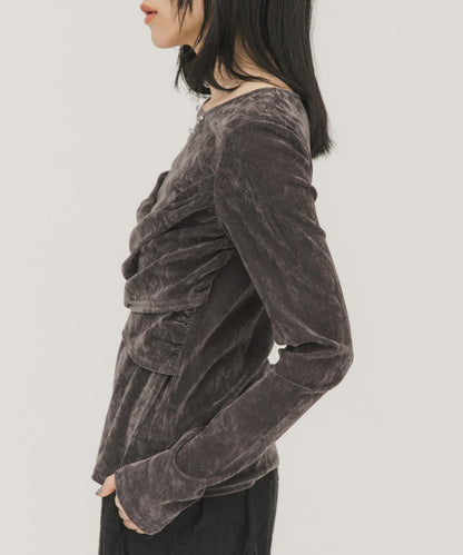 透膚天鵝絨交叉垂墜T恤