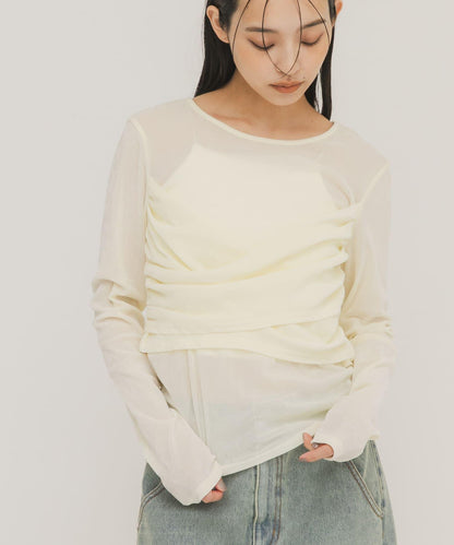 透膚天鵝絨交叉垂墜T恤
