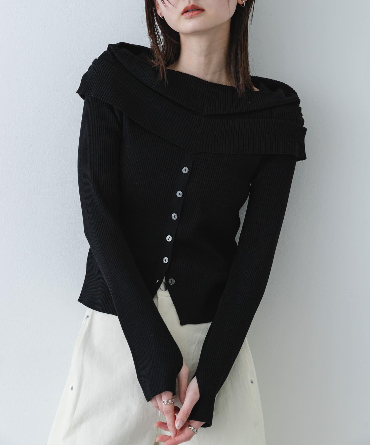 可水洗防花粉 SKINProof 露肩針織毛衣