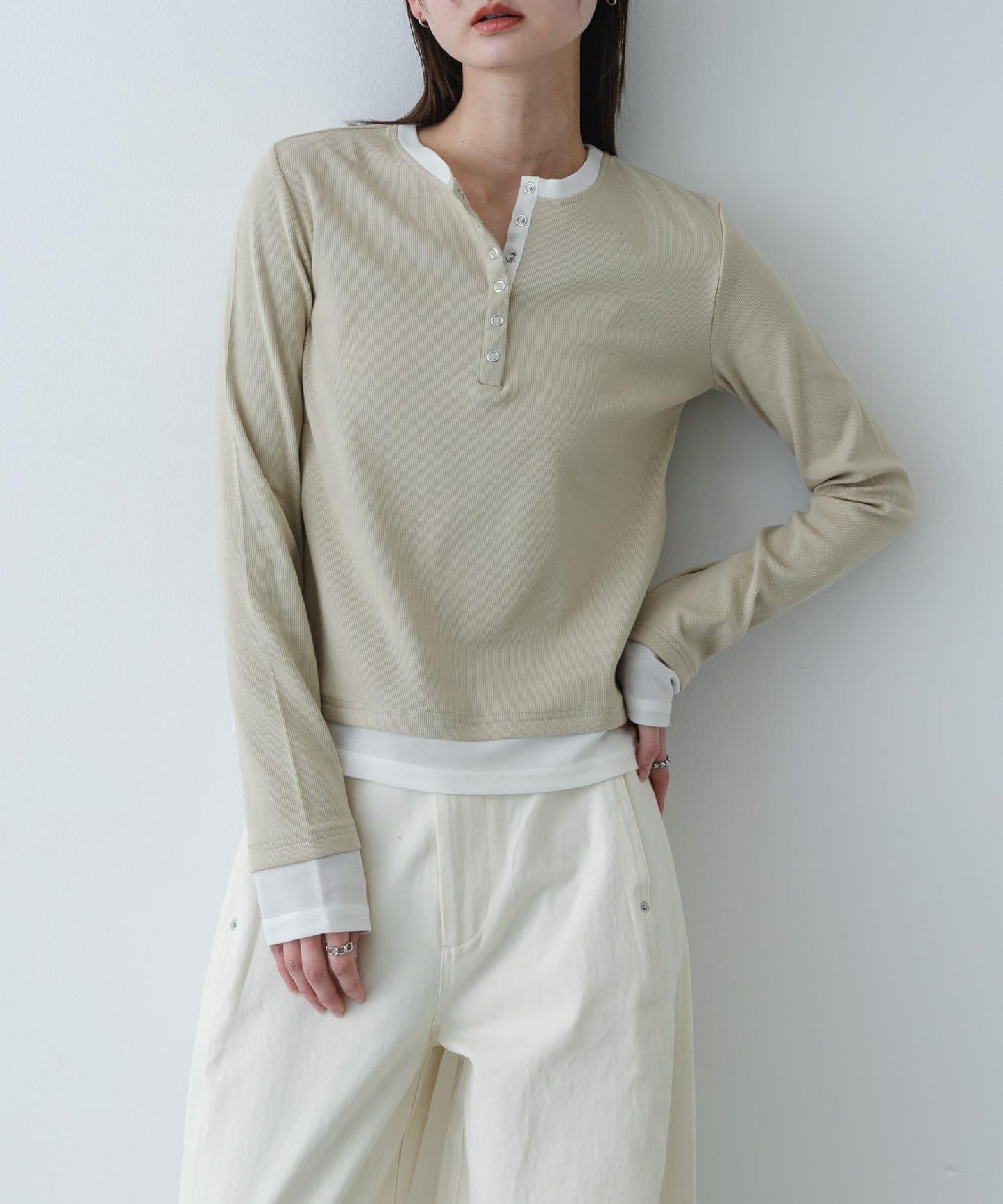 可水洗 亨利領 疊穿設計 上衣