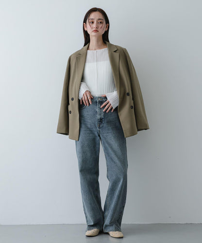 棉結透紗褶皺上衣