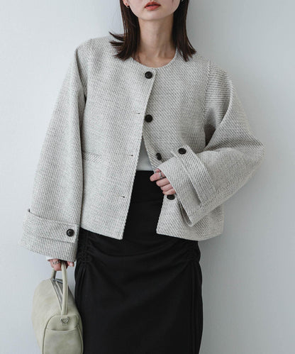 粗花呢無領短款夾克