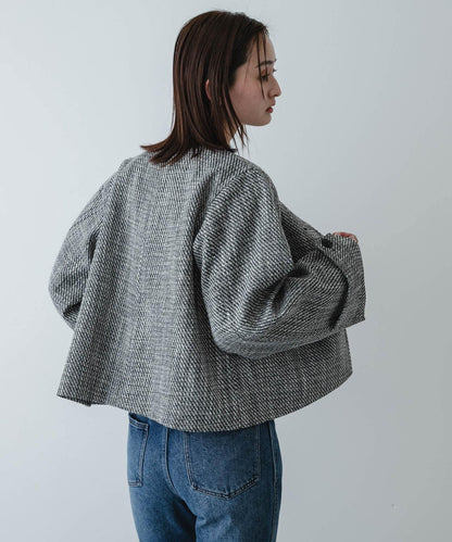 粗花呢無領短款夾克