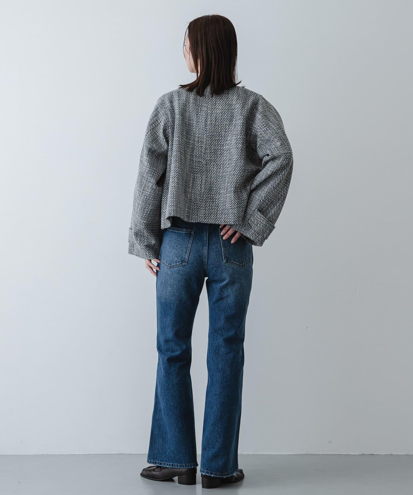 粗花呢無領短款夾克