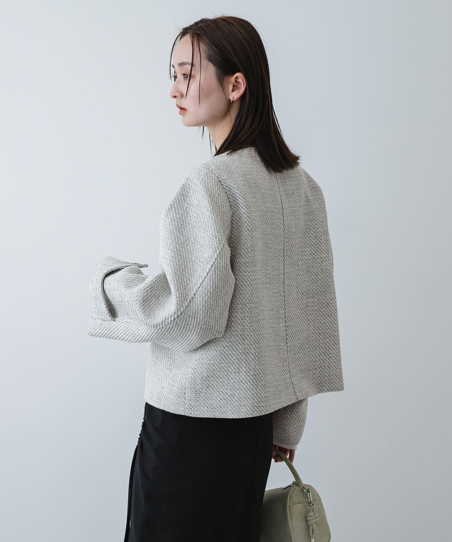 粗花呢無領短款夾克