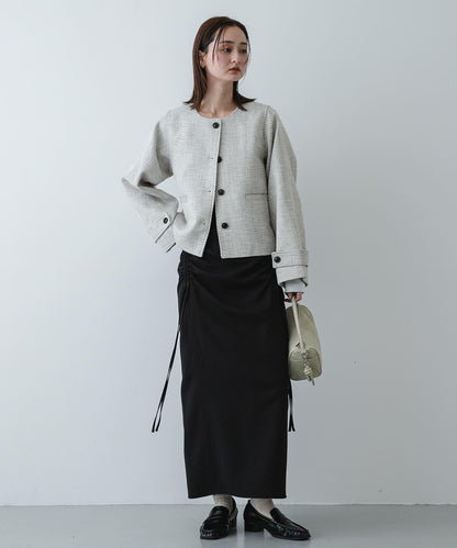 粗花呢無領短款夾克