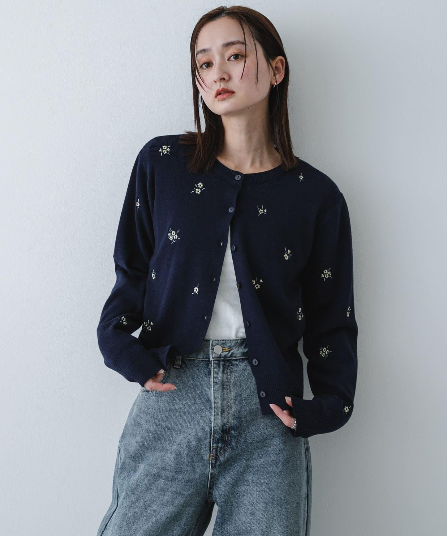 可機洗 小花刺繡 針織開衫