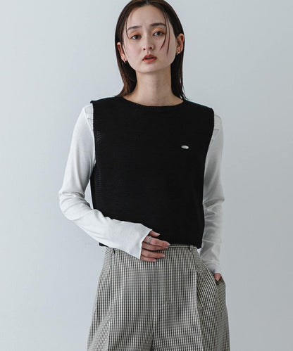 可水洗 亞麻觸感 短款針織衫