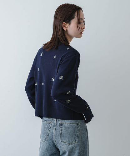 可機洗 小花刺繡 針織開衫