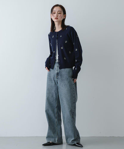 可機洗 小花刺繡 針織開衫