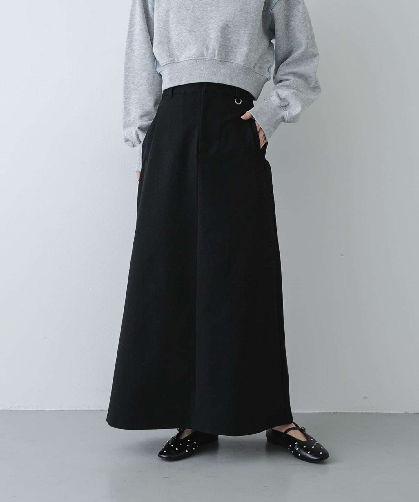 易打理 前口袋 斜紋棉 半身裙