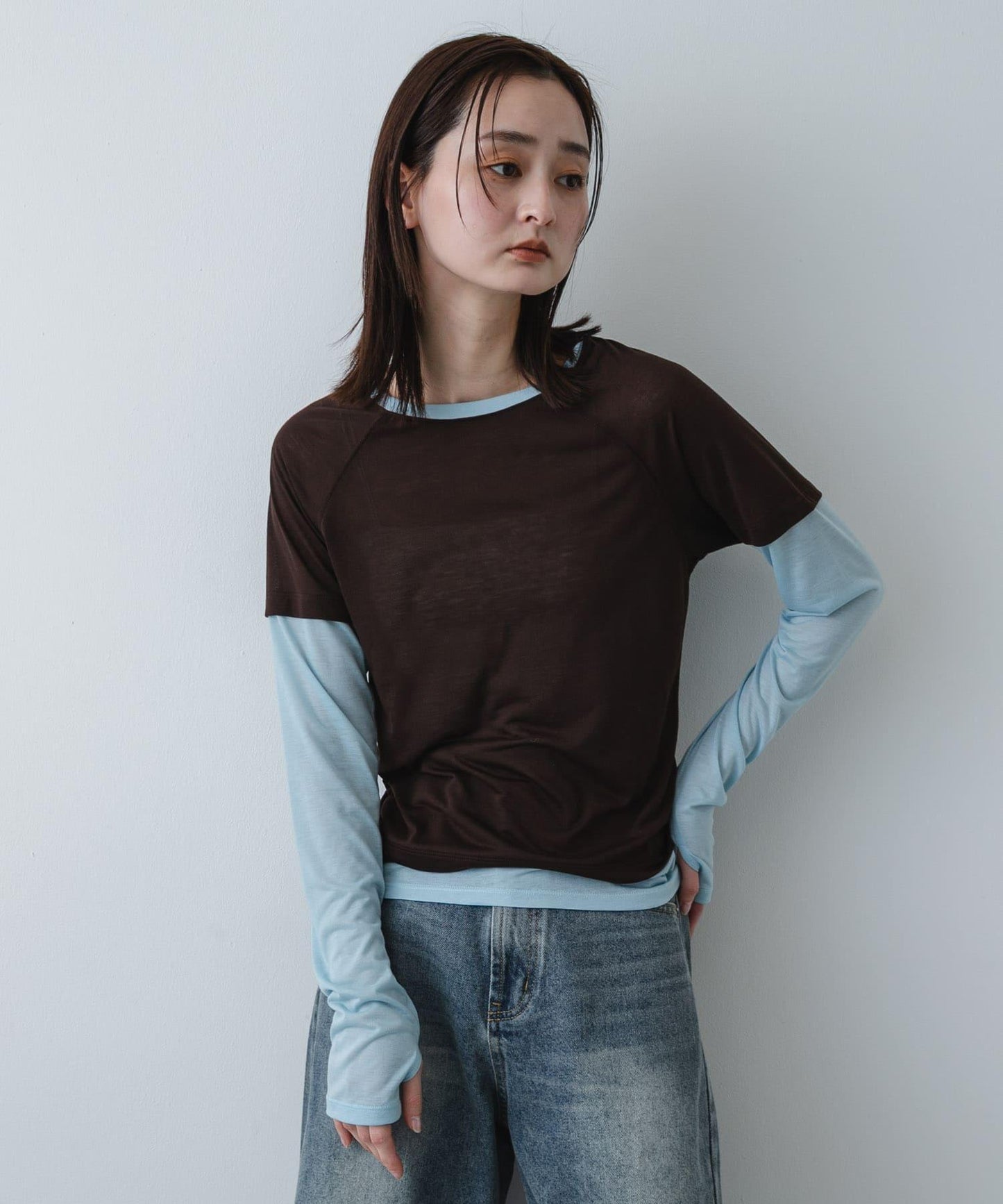 配色疊穿設計合身上衣