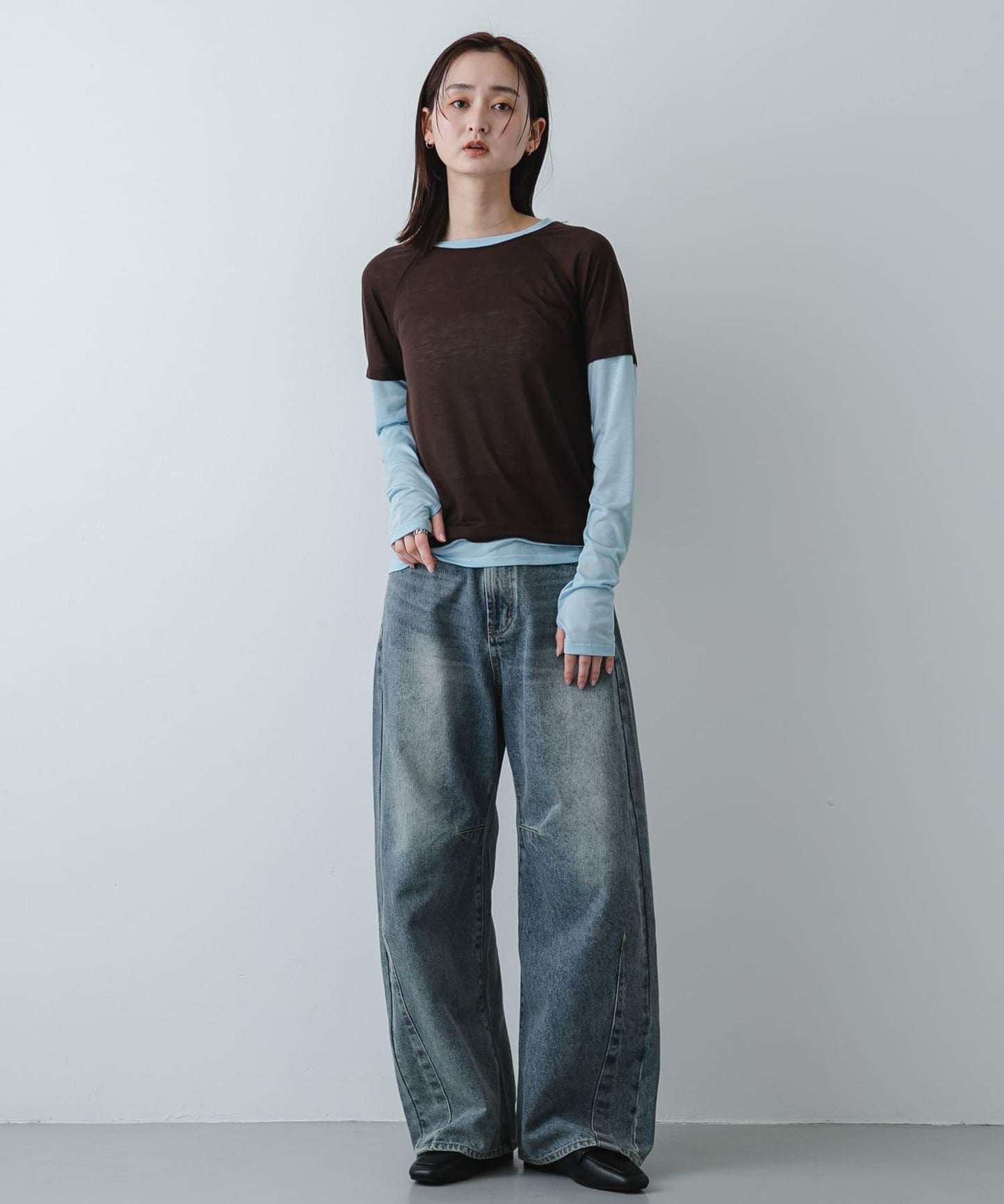 配色疊穿設計合身上衣