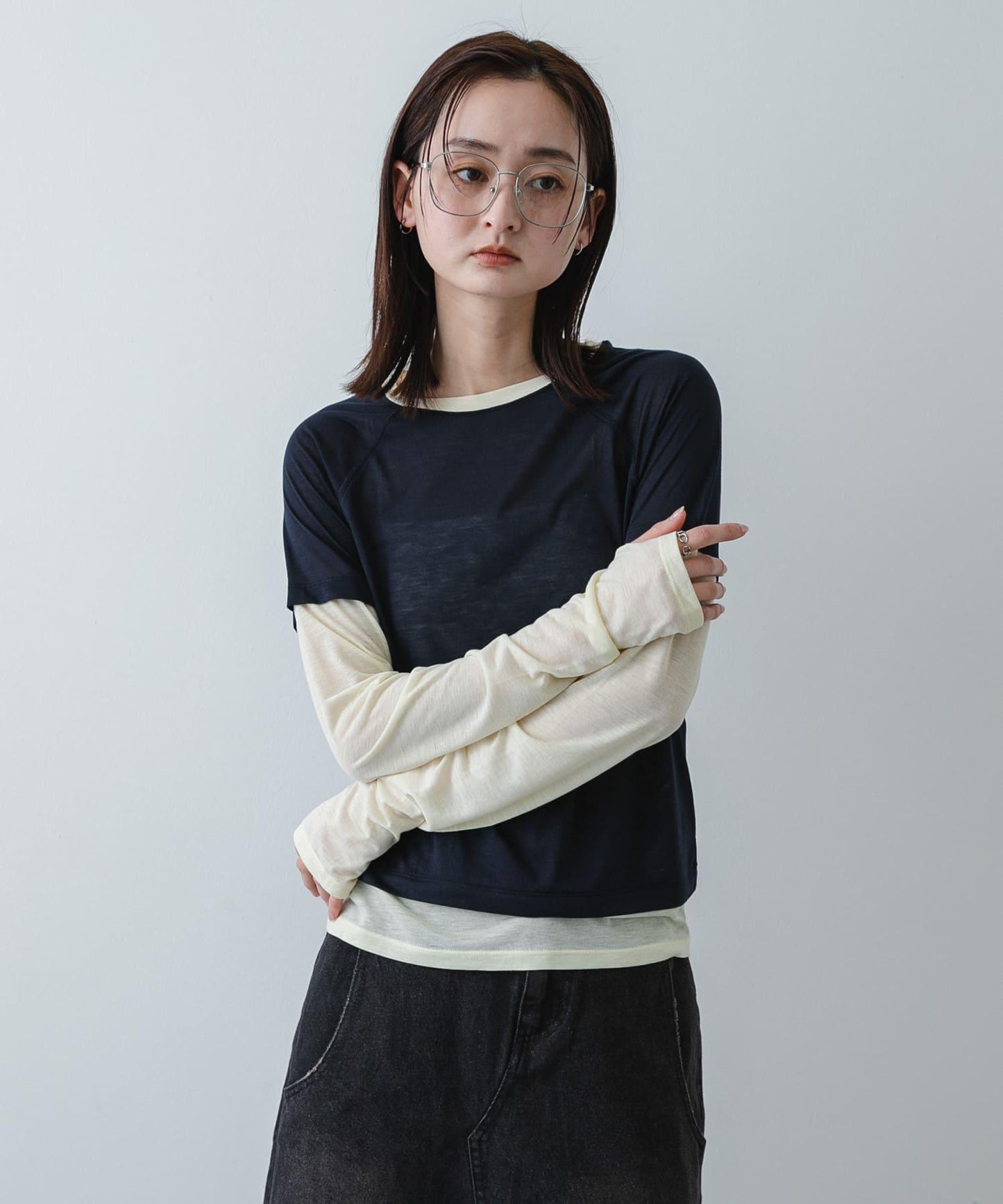 配色疊穿設計合身上衣