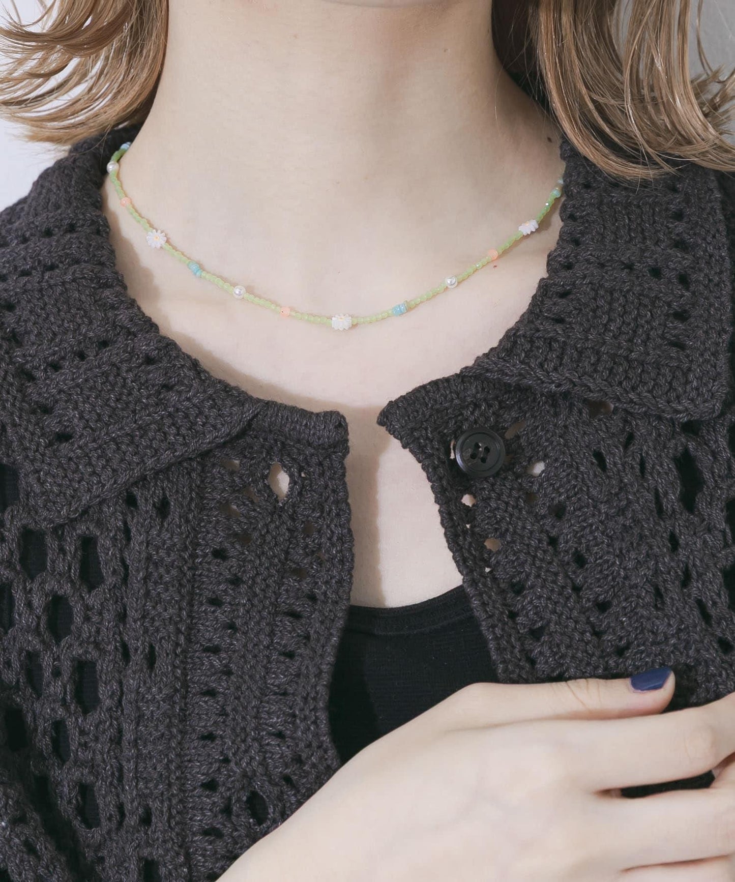 花朵圖案 彩色珠串 項鍊