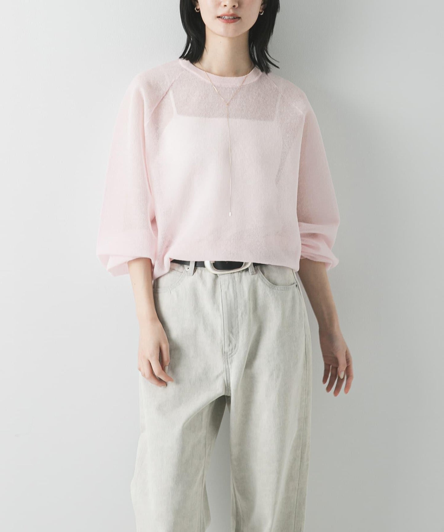 亞麻混海綿感針織上衣