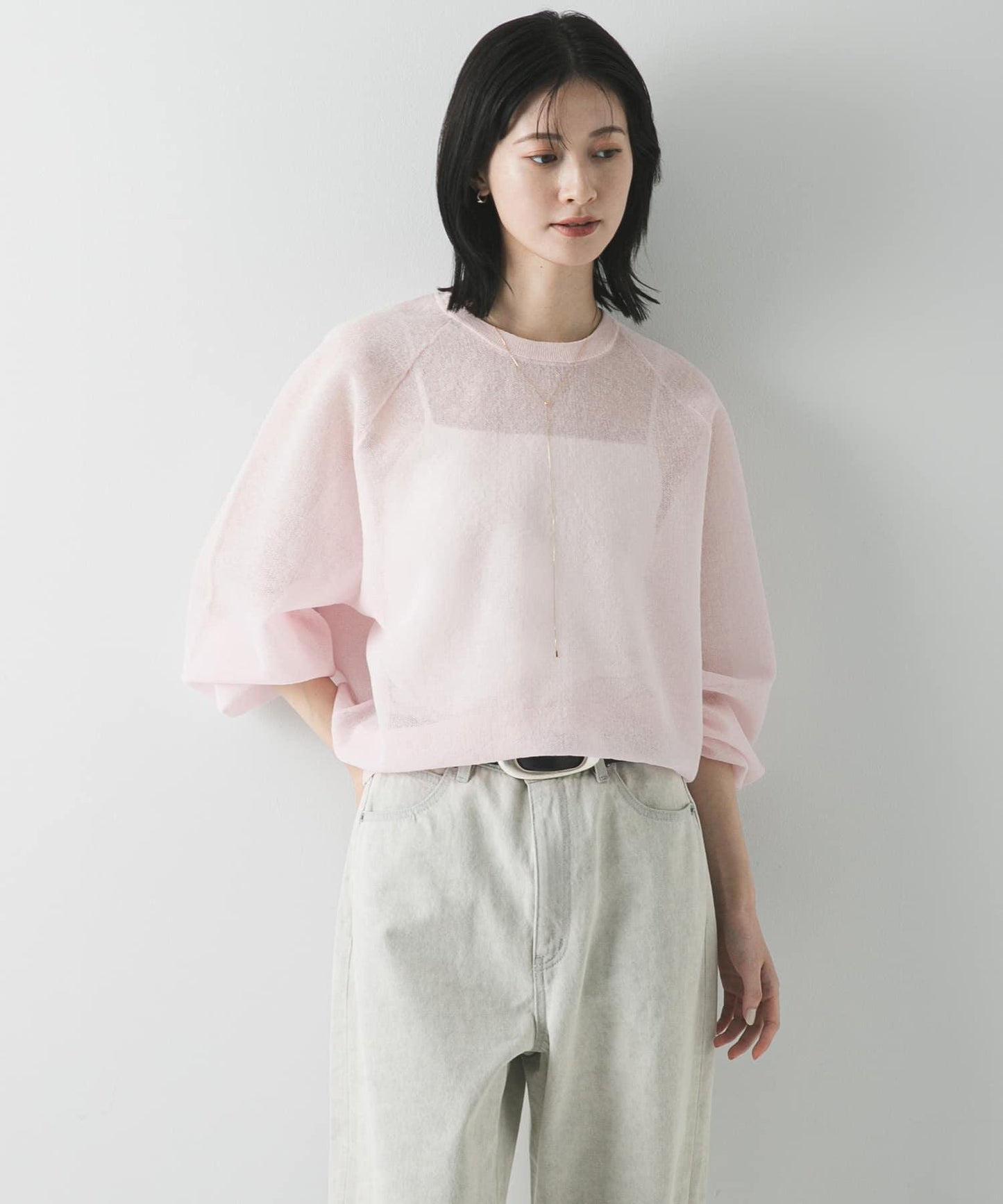 亞麻混海綿感針織上衣